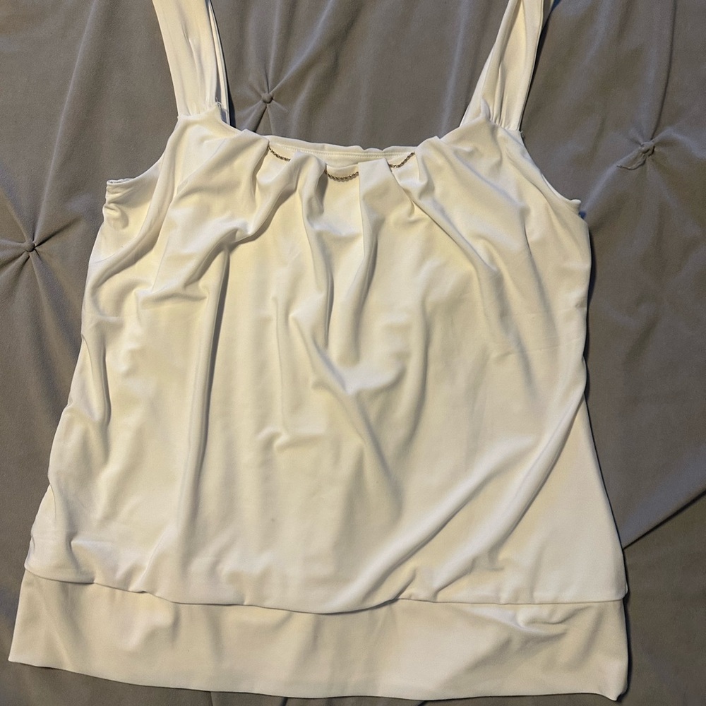 Elegant Cream Women's Top with gold chain accent